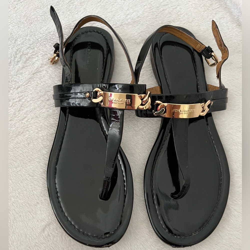 Coach Designer Patent Leather Sandals Slingback Size 9